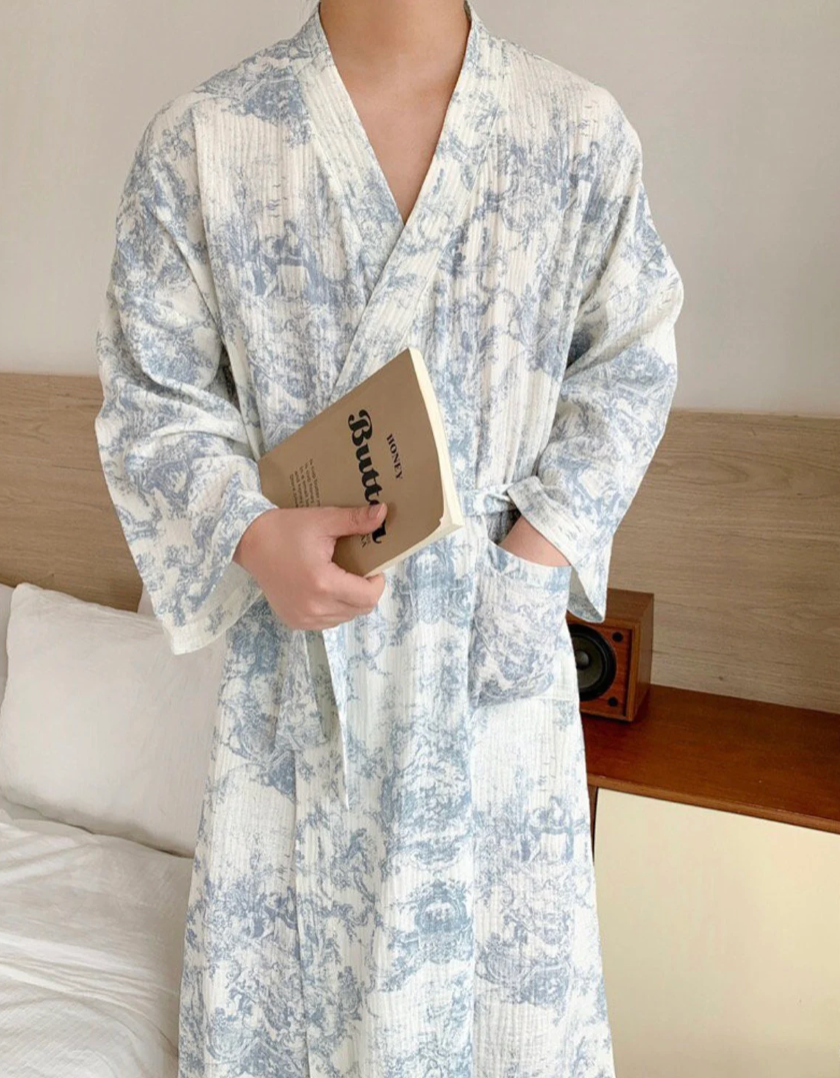 Toile De Jouy Pattern Cotton Robe