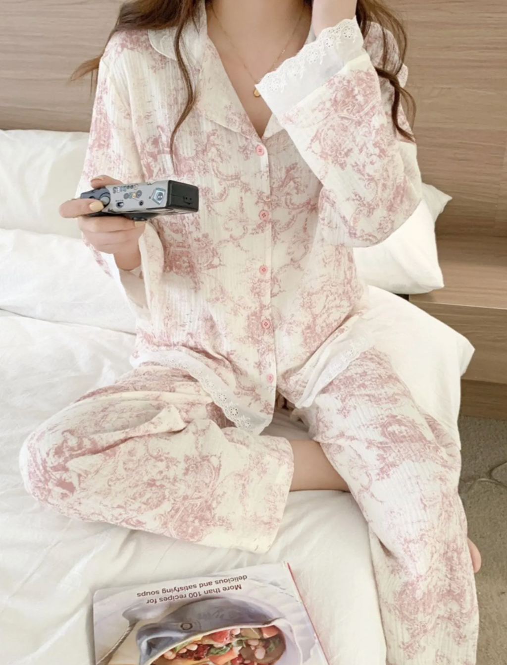 Toile De Jouy Cotton Lace Pajama Set