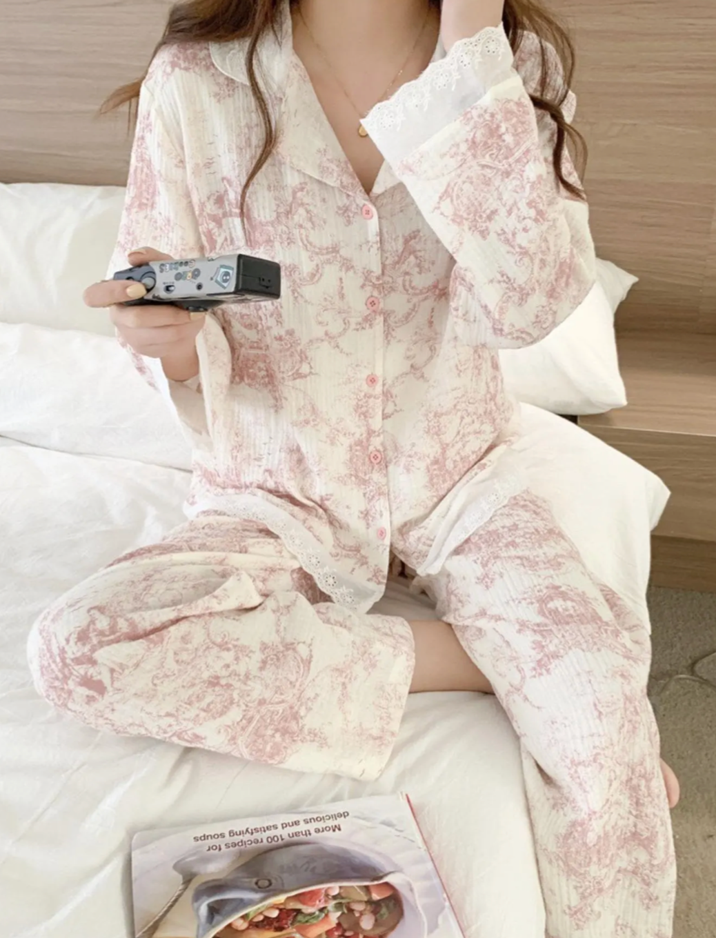 Toile De Jouy Cotton Lace Pajama Set