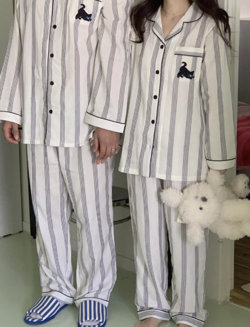 Cotton Black Cat Embroidery Pajamas