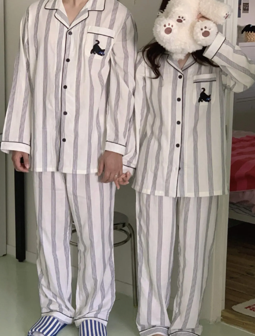 Cotton Black Cat Embroidery Pajamas