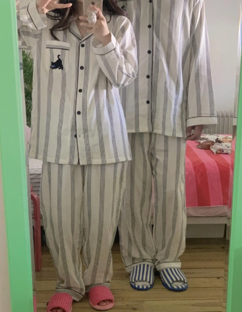 Cotton Black Cat Embroidery Pajamas