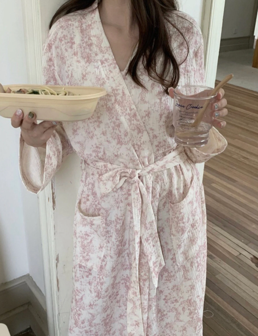 Muslin Toile De Jouy Comfy Robe