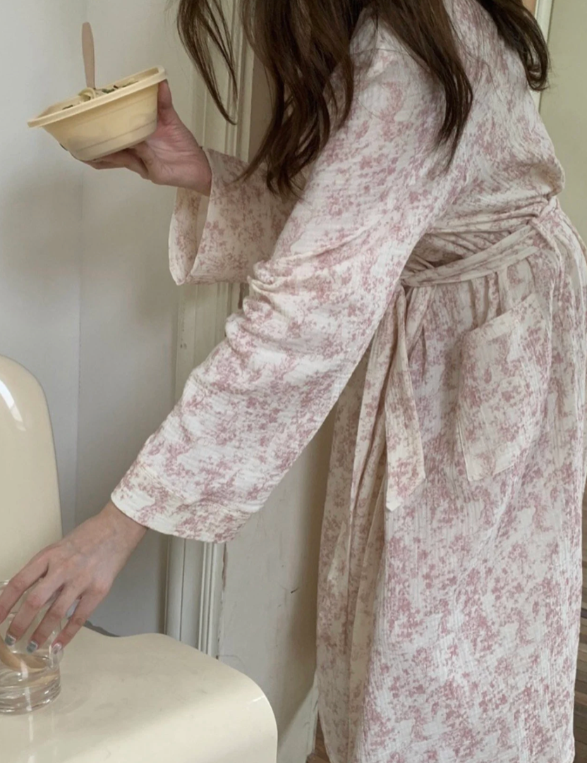 Muslin Toile De Jouy Comfy Robe