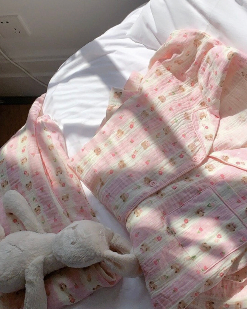 Pink Striped Bear Cotton Pajamas