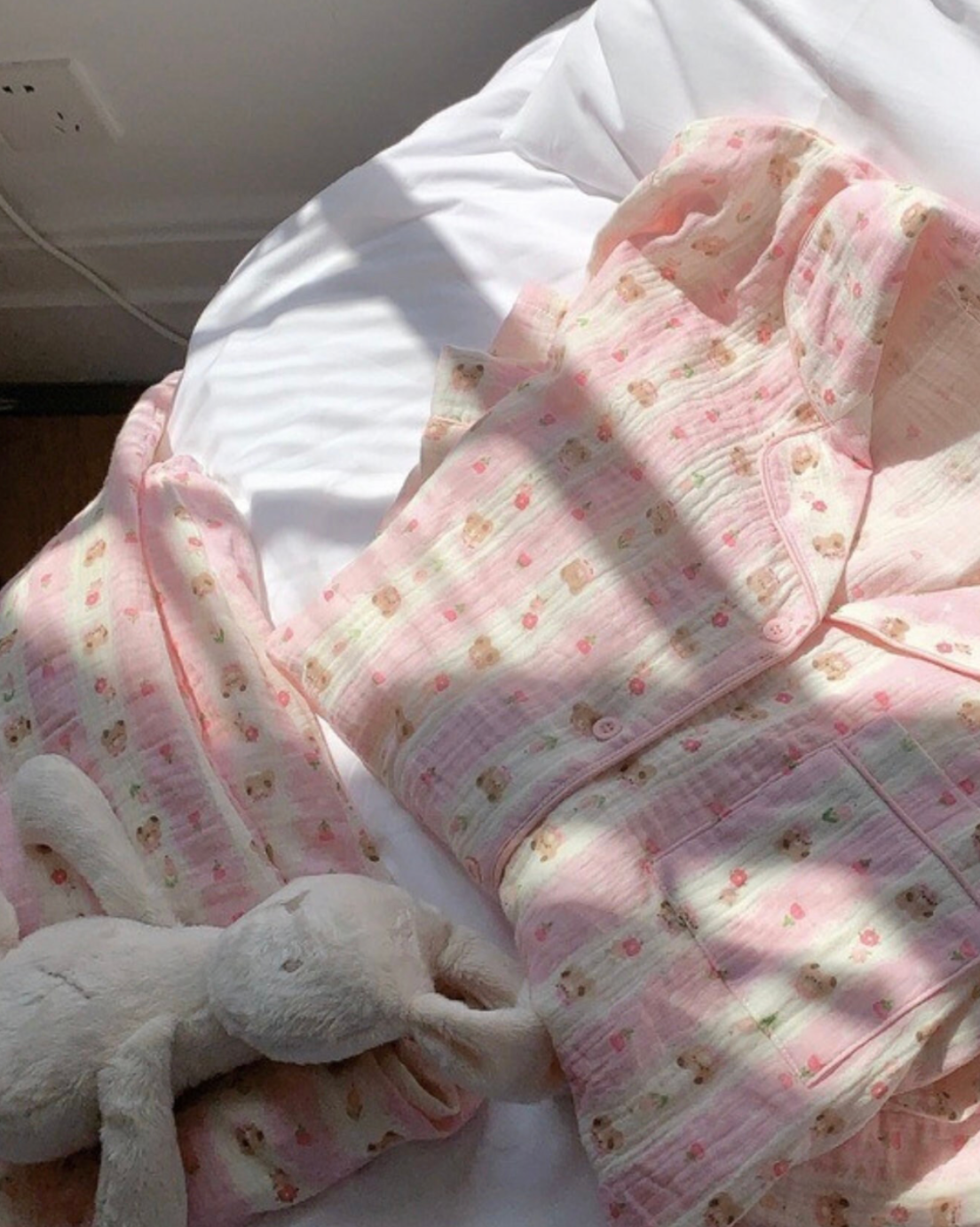 Pink Striped Bear Cotton Pajamas