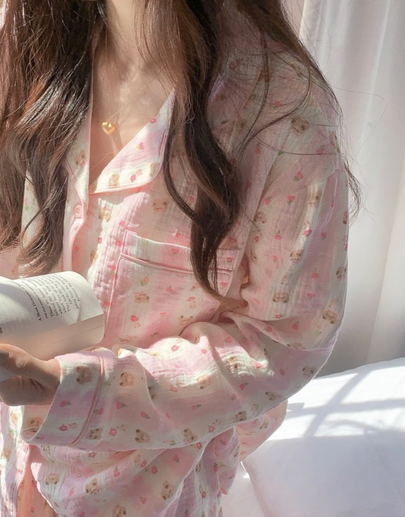 Pink Striped Bear Cotton Pajamas