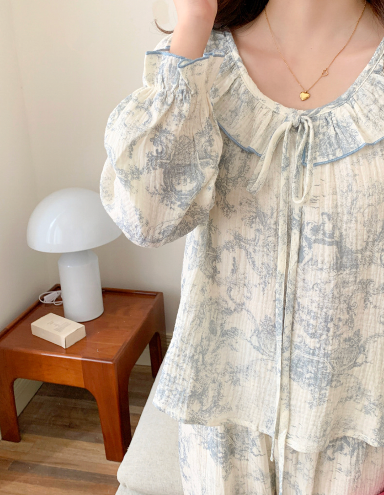 Matching Toile De Jouy Couple Pajamas Set