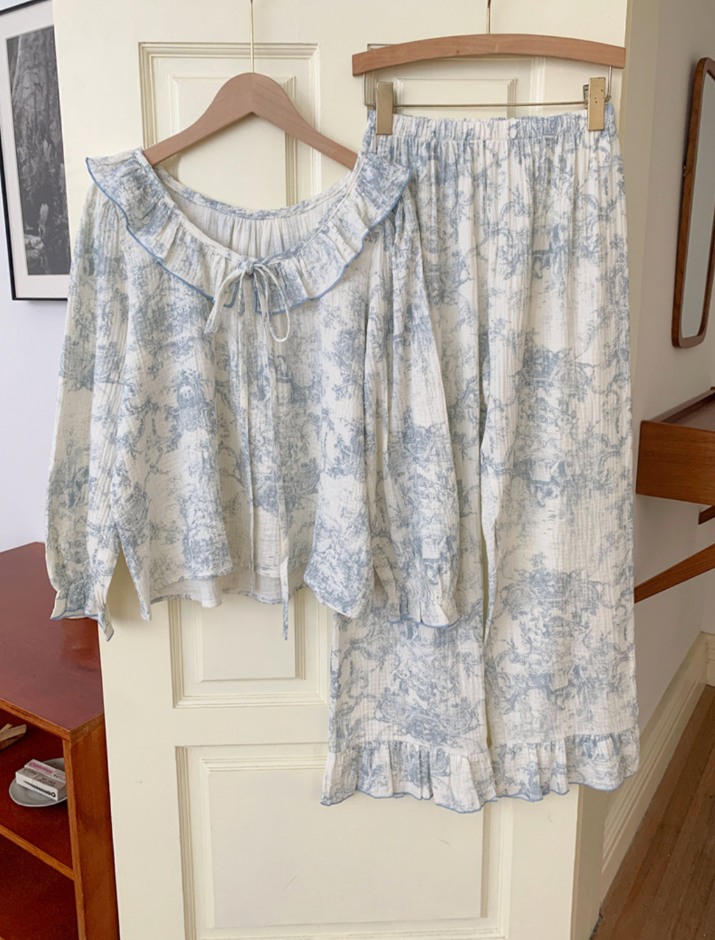 Matching Toile De Jouy Couple Pajamas Set