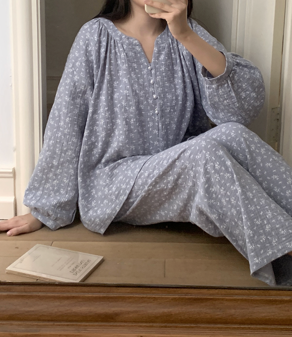 Blue Floral Nightgown & Pajamas