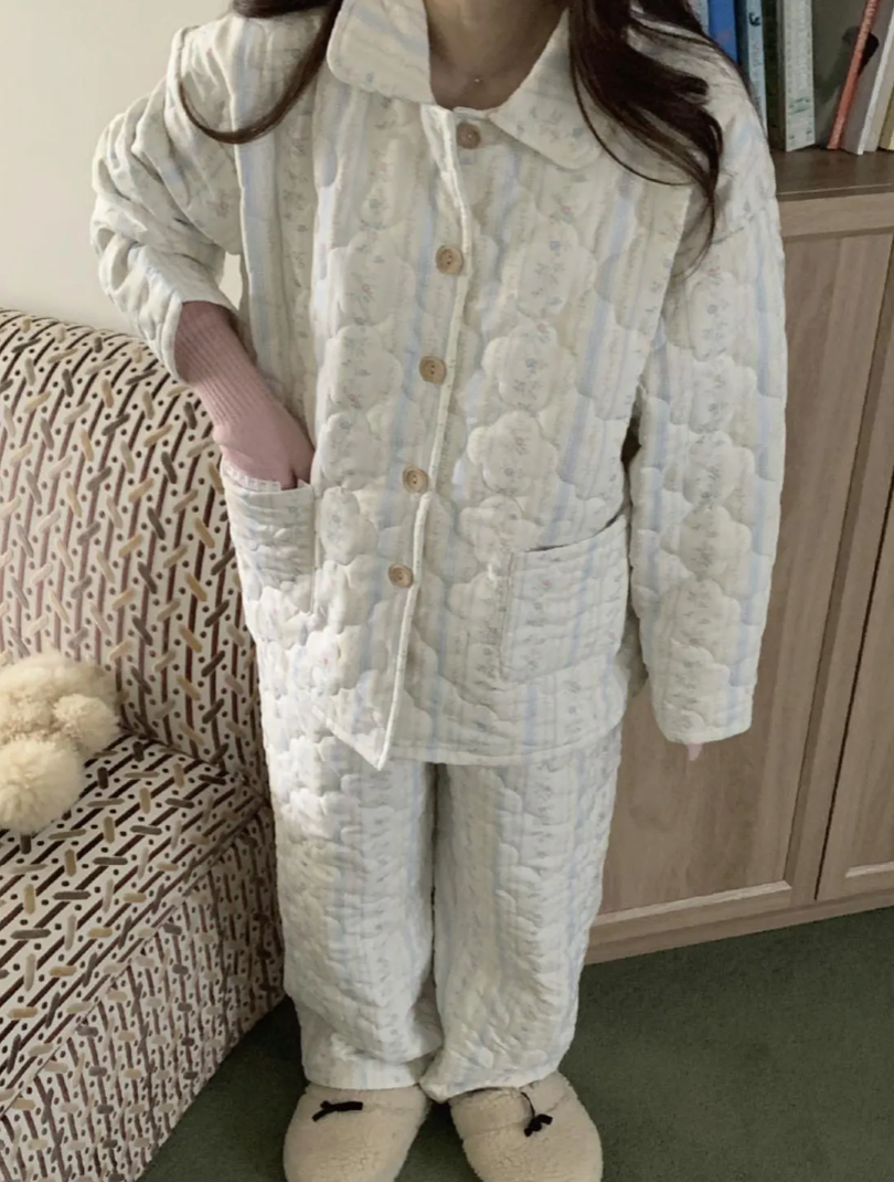 Floral Quilted Pajama Set