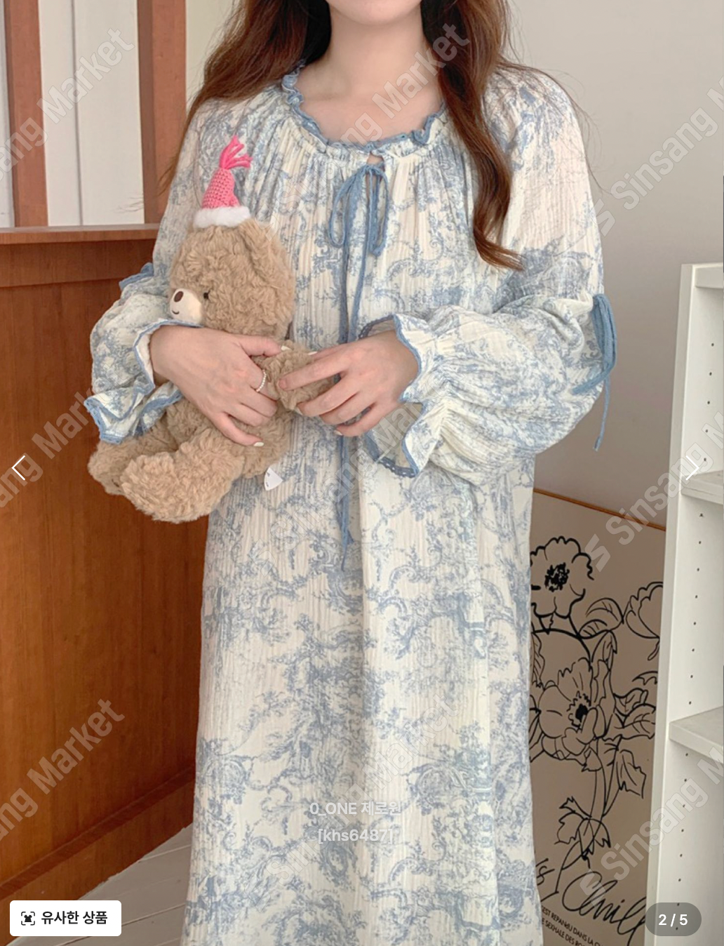 Toile De Jouy Pattern Cotton Nightgown