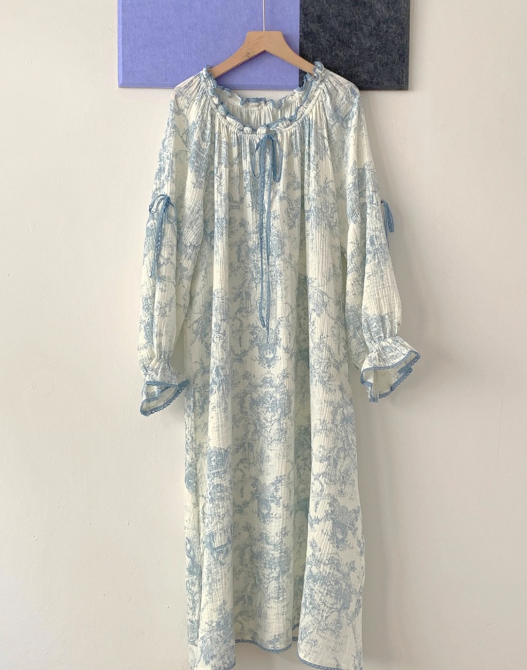 Toile De Jouy Pattern Cotton Nightgown