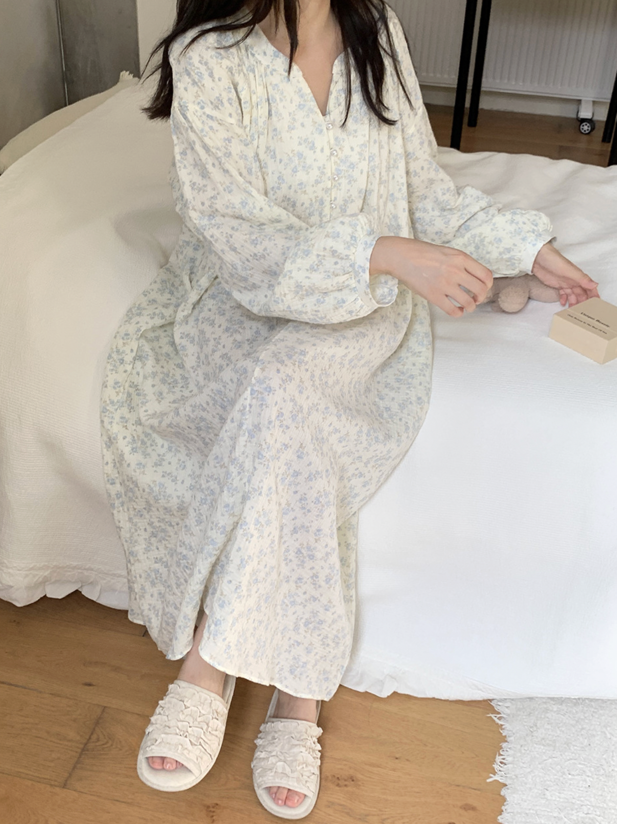 Cozy Blue Floral Muslin Pajama Set & Nightgown