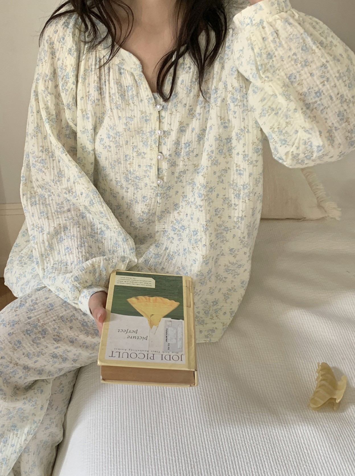Cozy Blue Floral Muslin Pajama Set & Nightgown