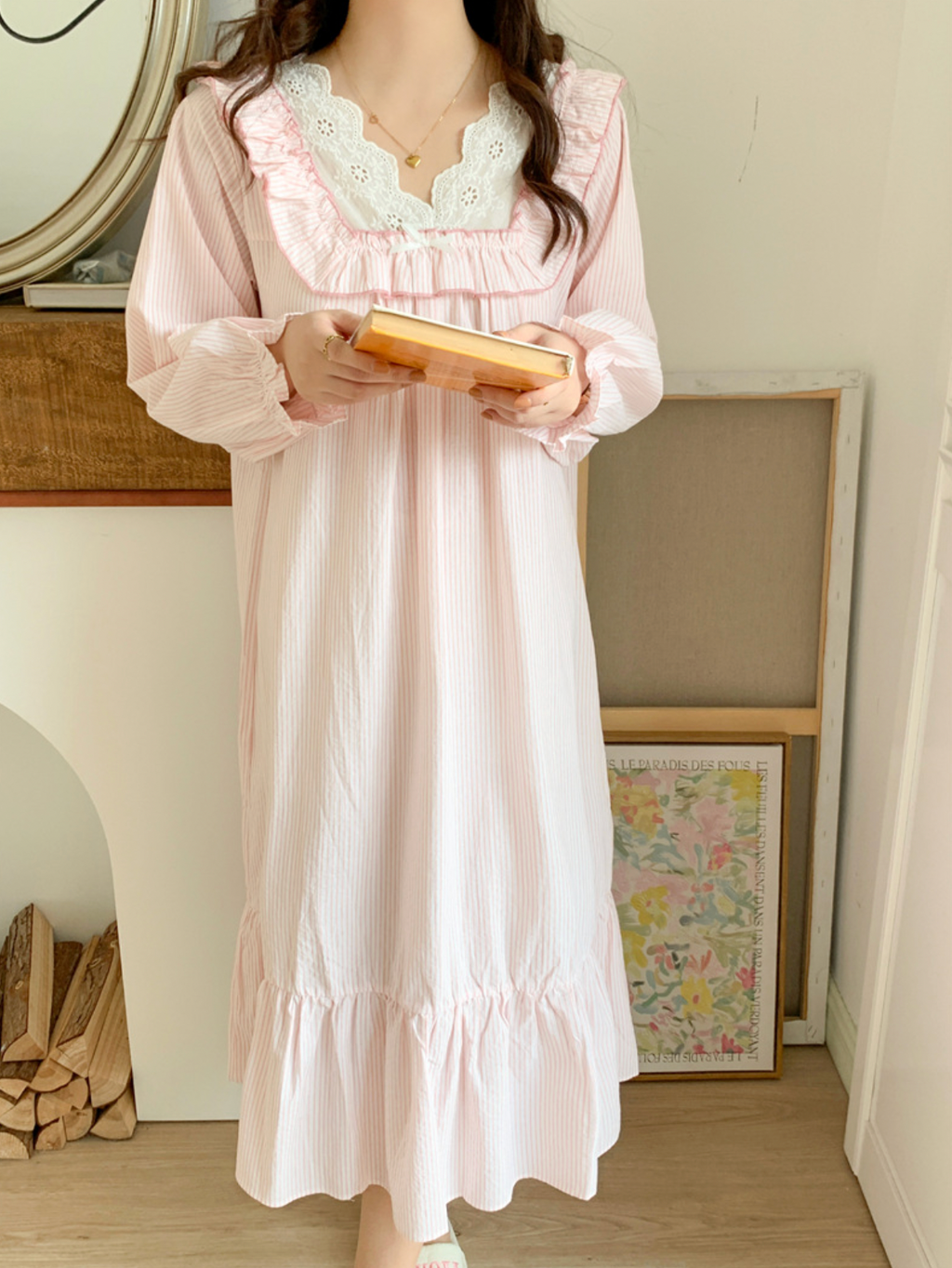 Romantic Lace Ruffle Long Nightgown