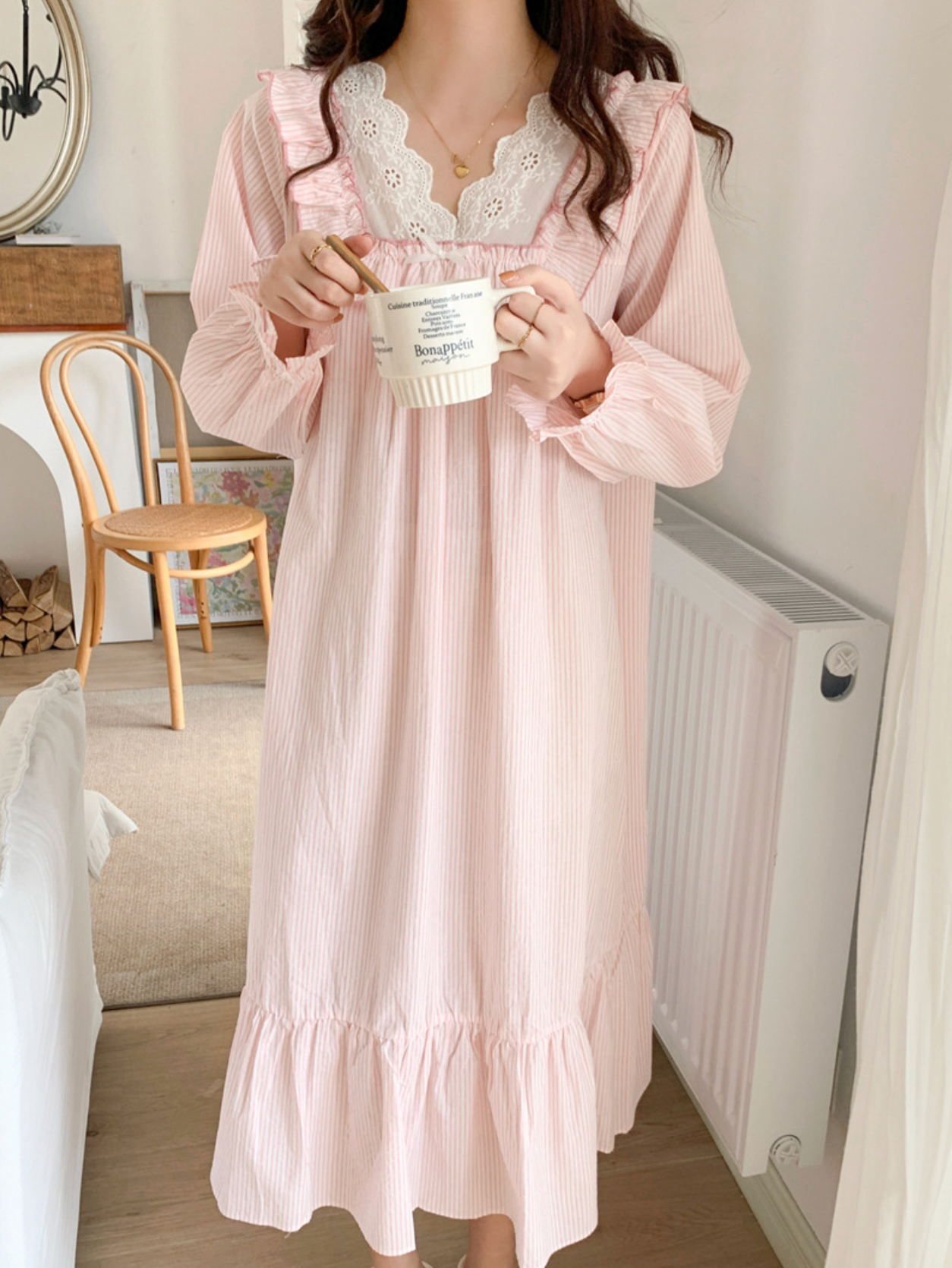 Romantic Lace Ruffle Long Nightgown