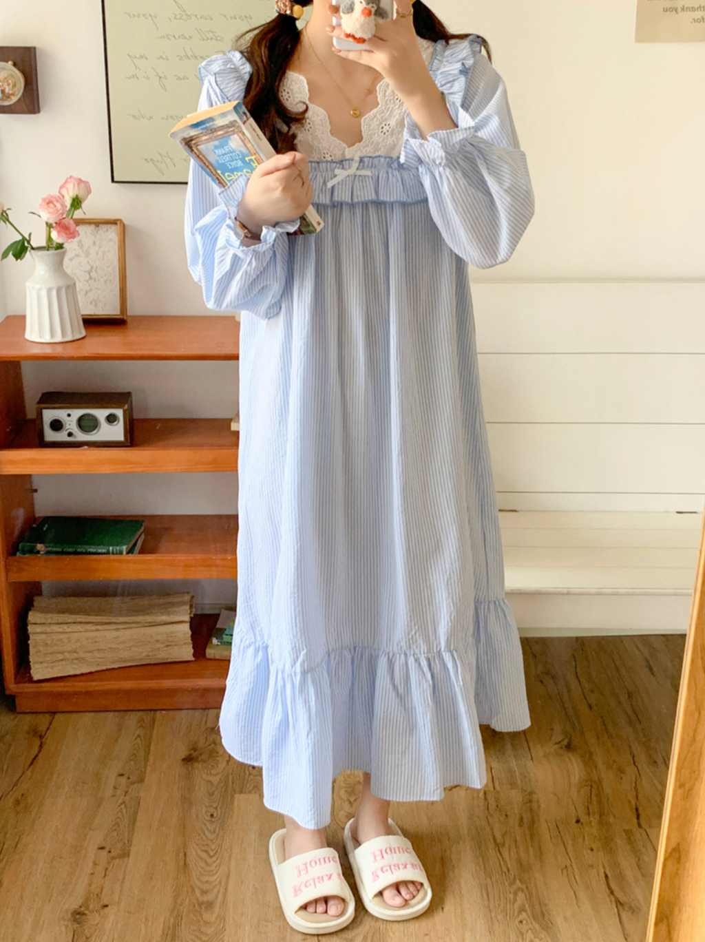 Romantic Lace Ruffle Long Nightgown
