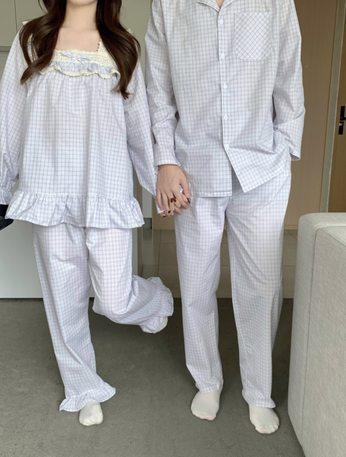 Cotton Plaid Couple Pajamas Set