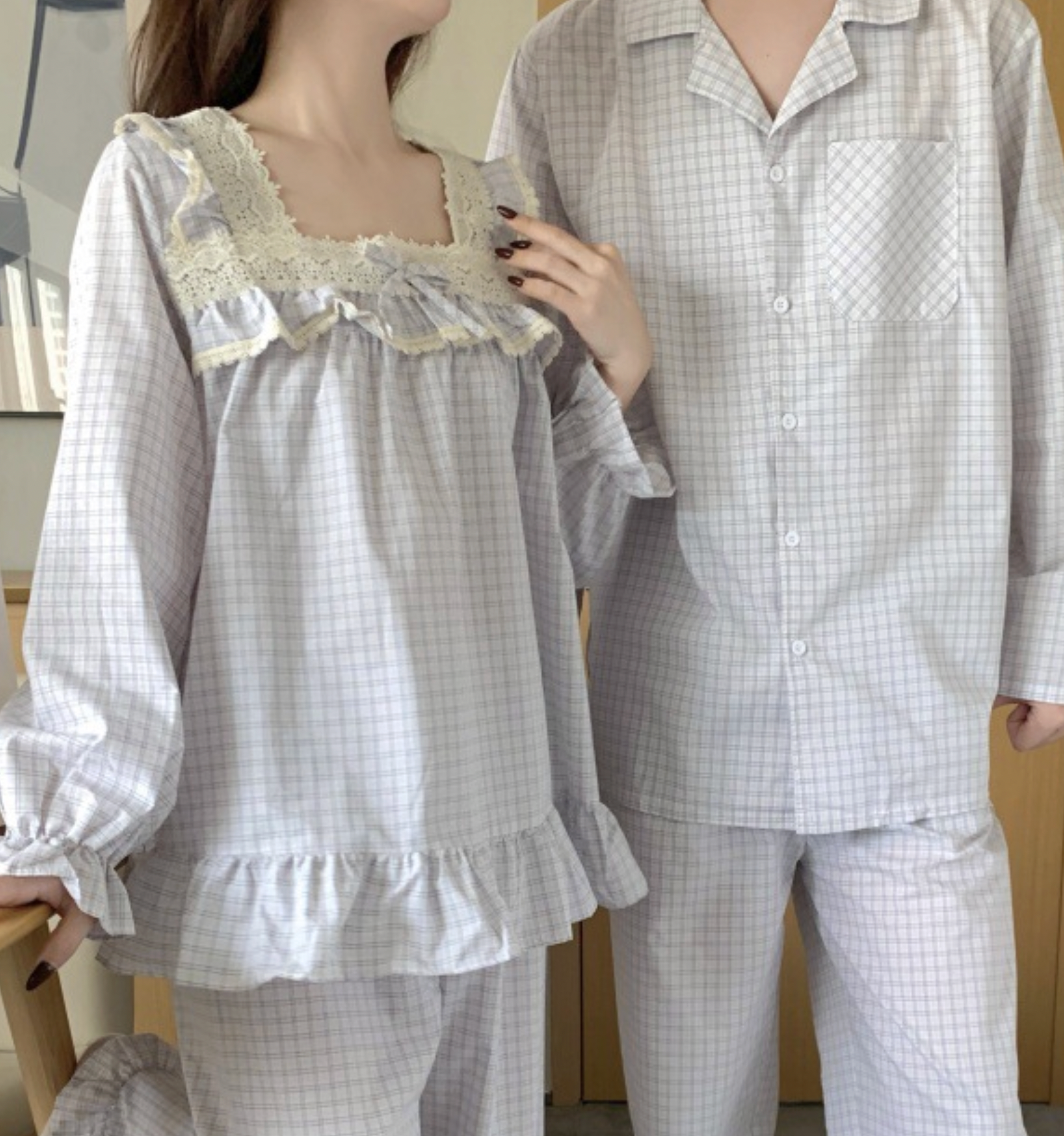 Cotton Plaid Couple Pajamas Set