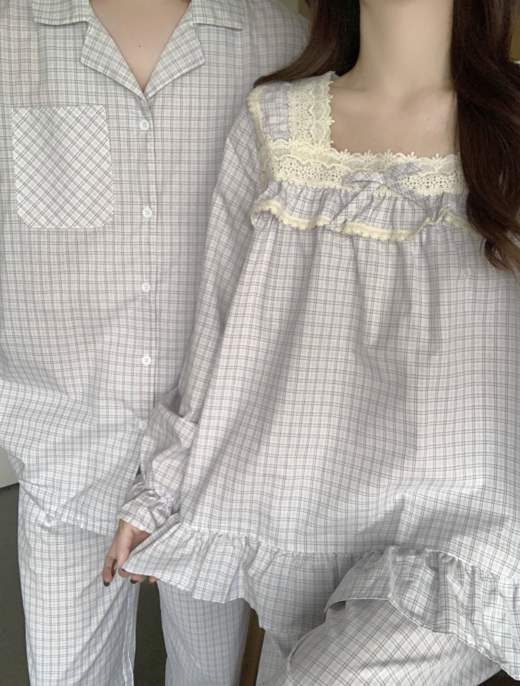Cotton Plaid Couple Pajamas Set