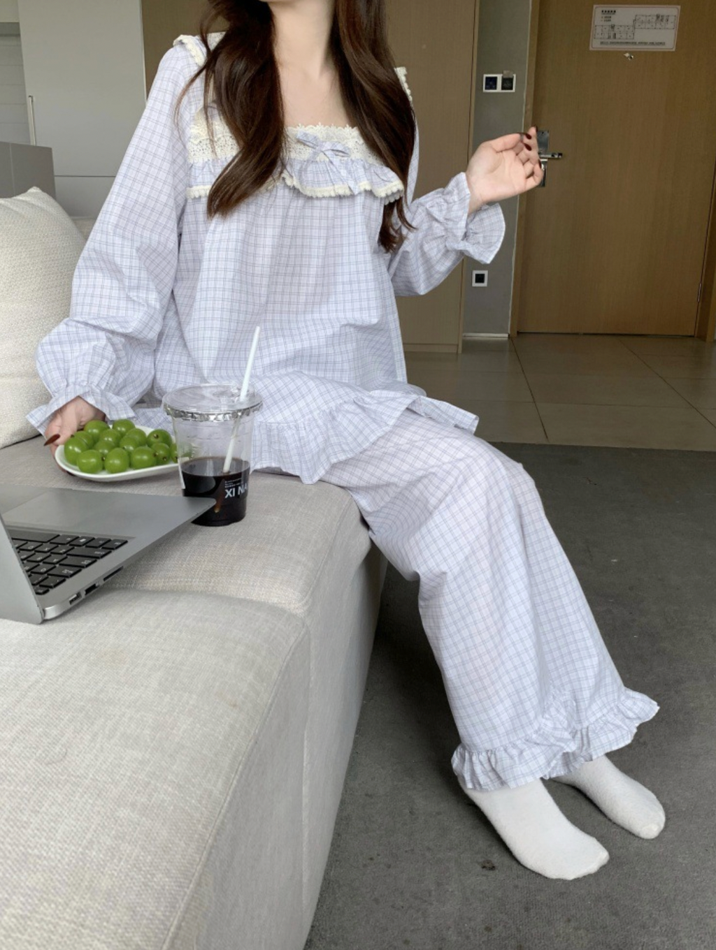 Cotton Plaid Couple Pajamas Set
