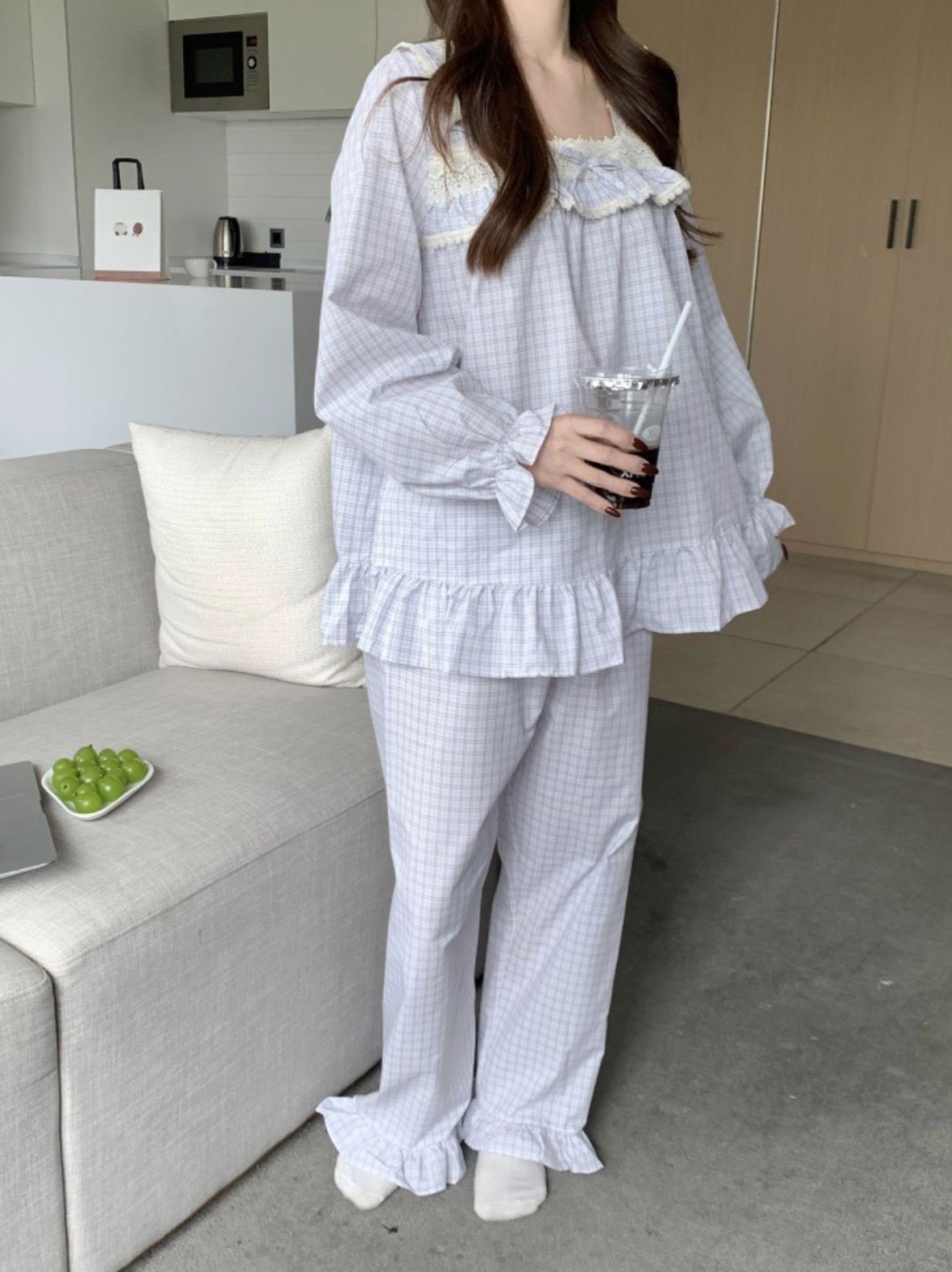 Cotton Plaid Couple Pajamas Set