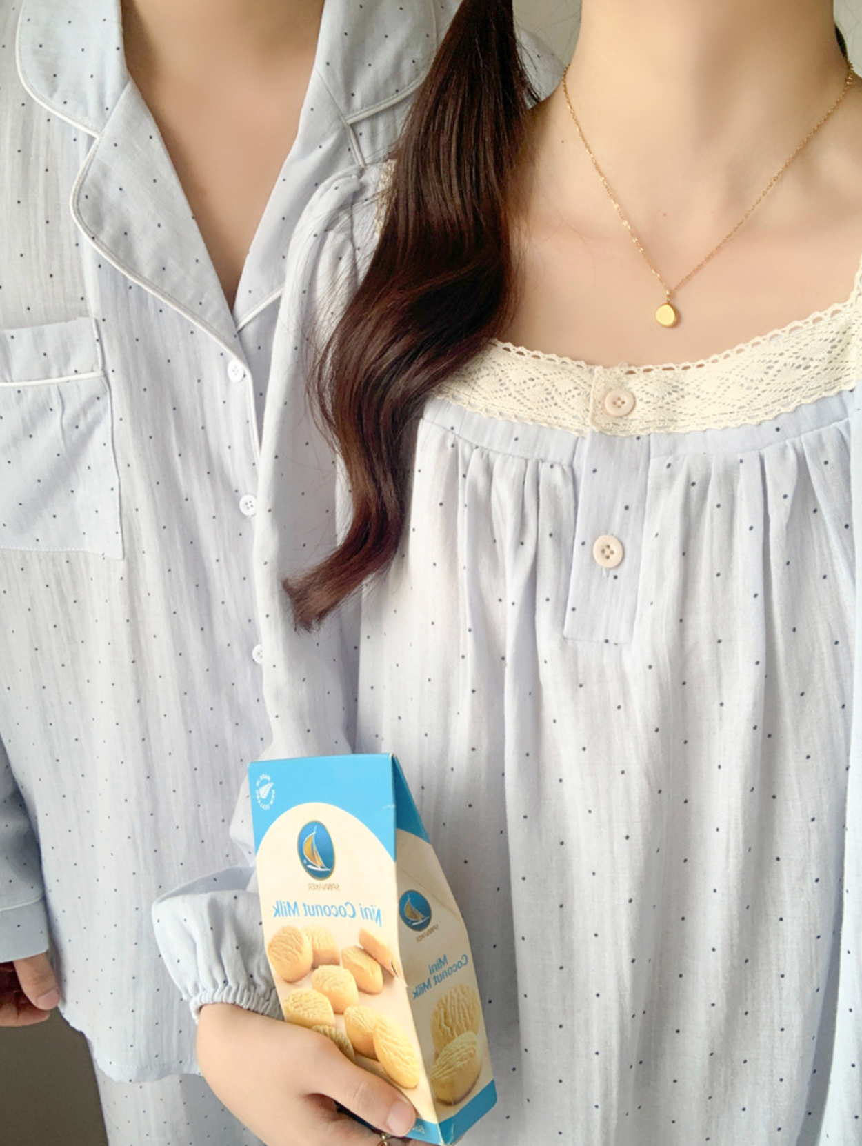 Light Blue Polka Dot Couple Pajamas