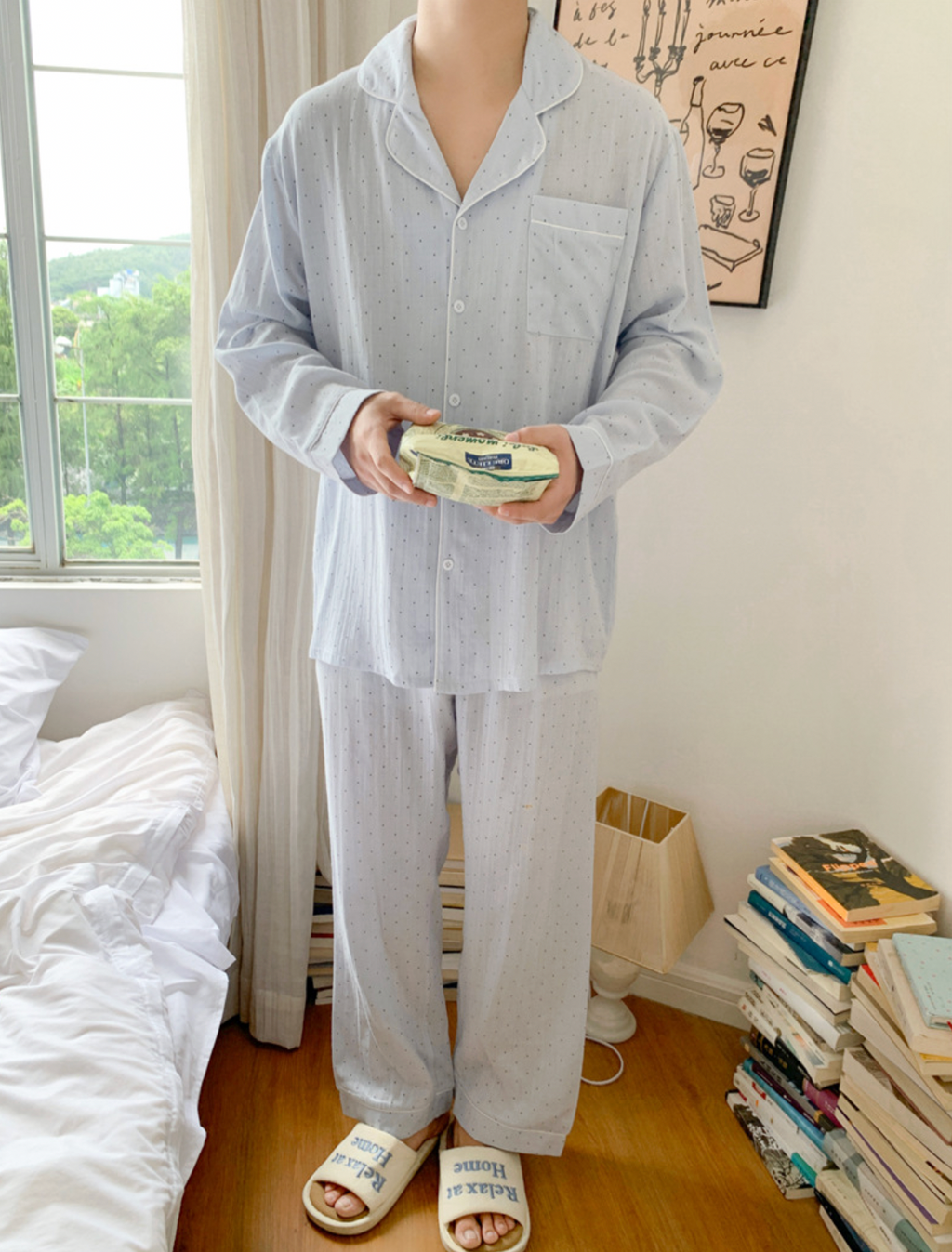 Light Blue Polka Dot Couple Pajamas