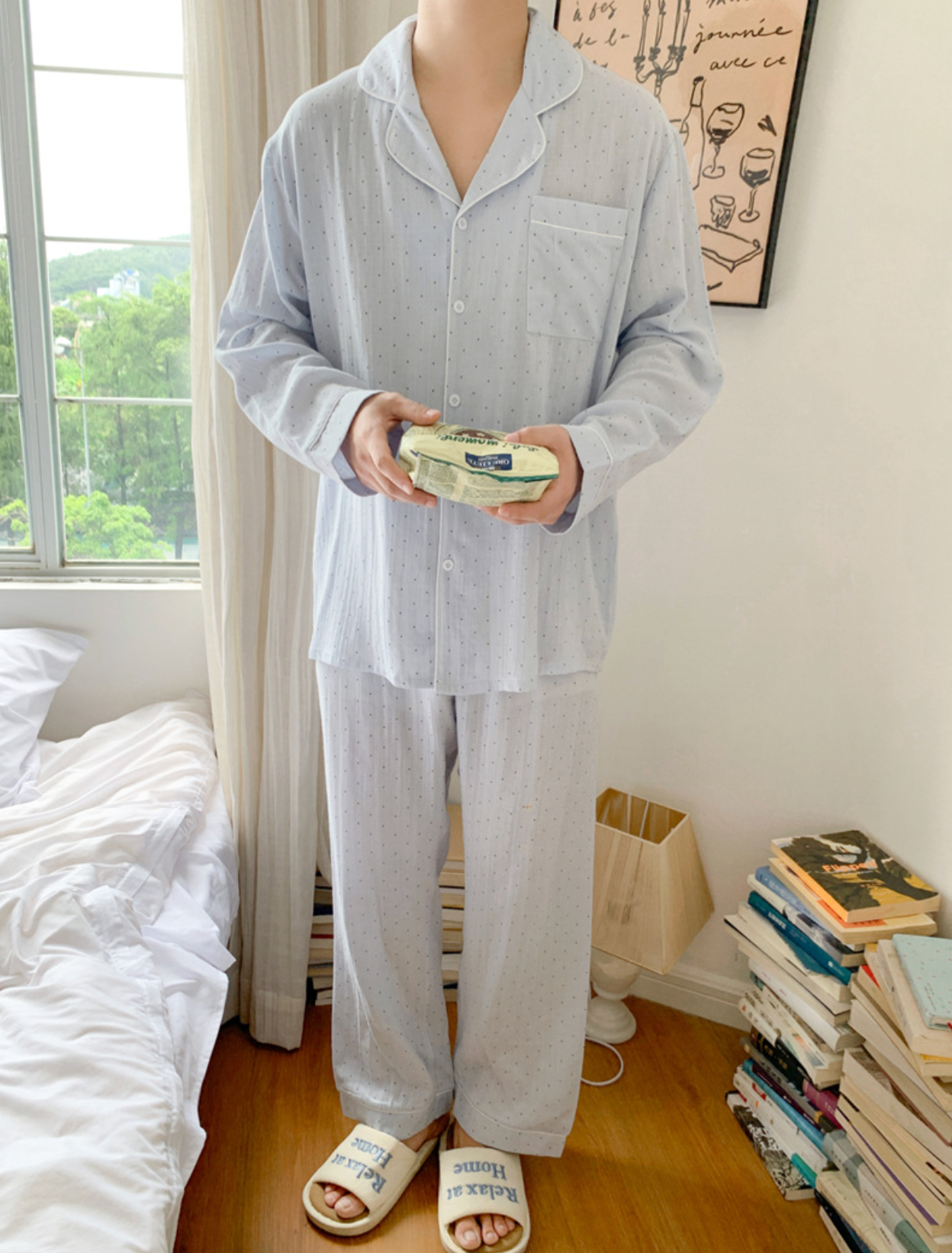 Light Blue Polka Dot Couple Pajamas