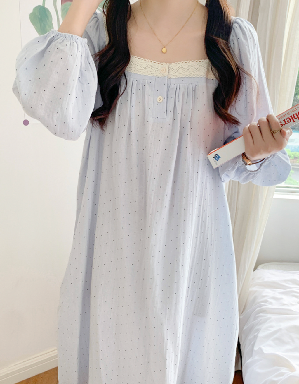 Light Blue Polka Dot Couple Pajamas
