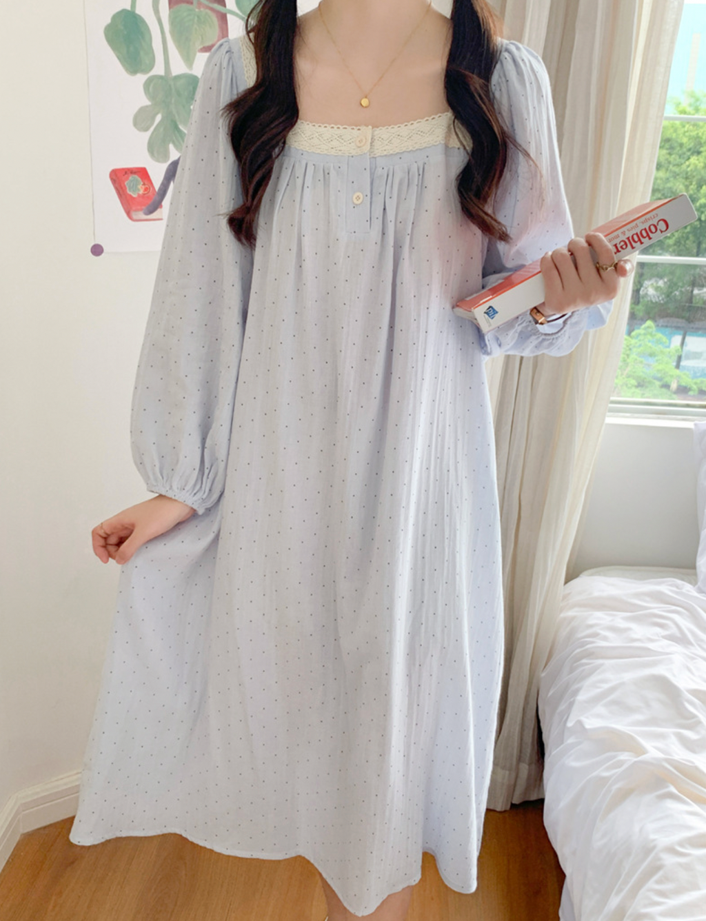 Light Blue Polka Dot Couple Pajamas