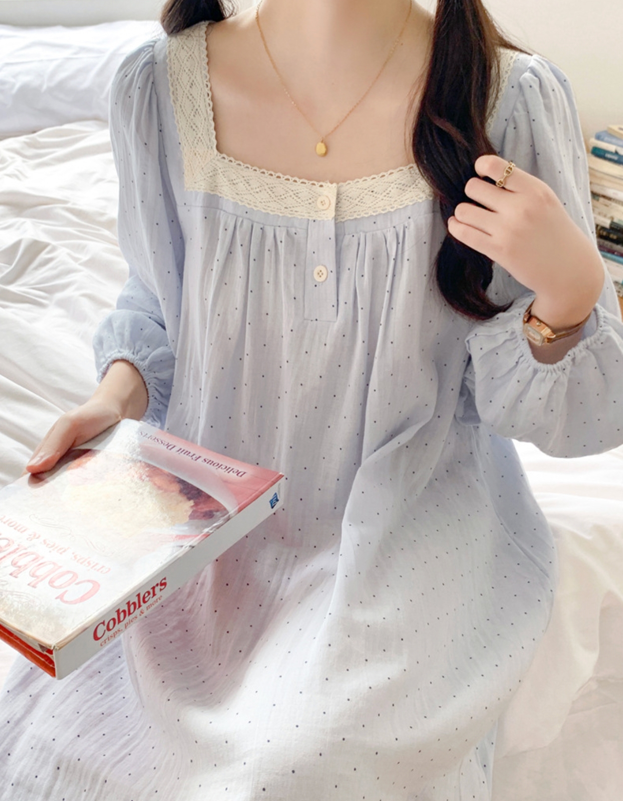 Light Blue Polka Dot Couple Pajamas