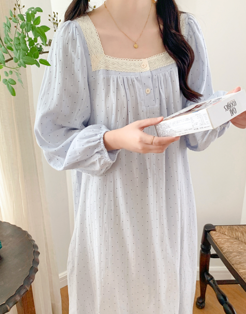 Light Blue Polka Dot Couple Pajamas