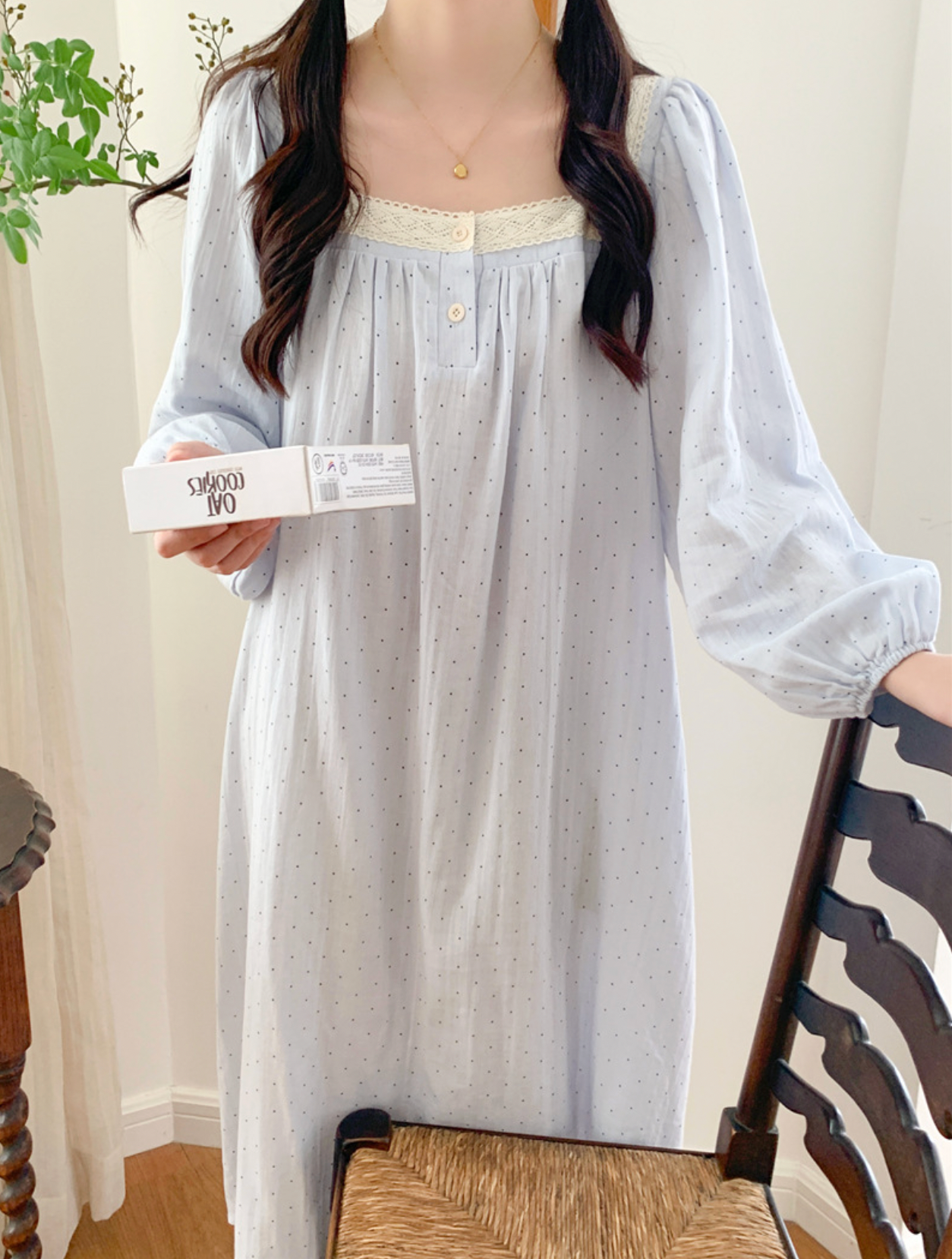 Light Blue Polka Dot Couple Pajamas
