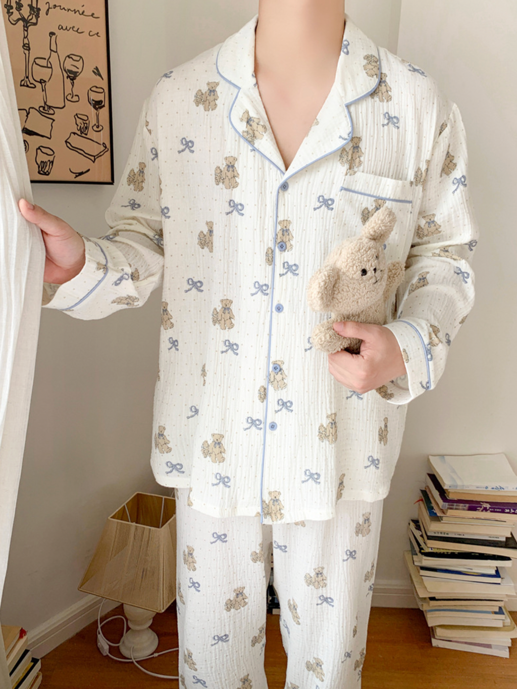 Bear Pattern Cotton Pajama Set & Nightgown