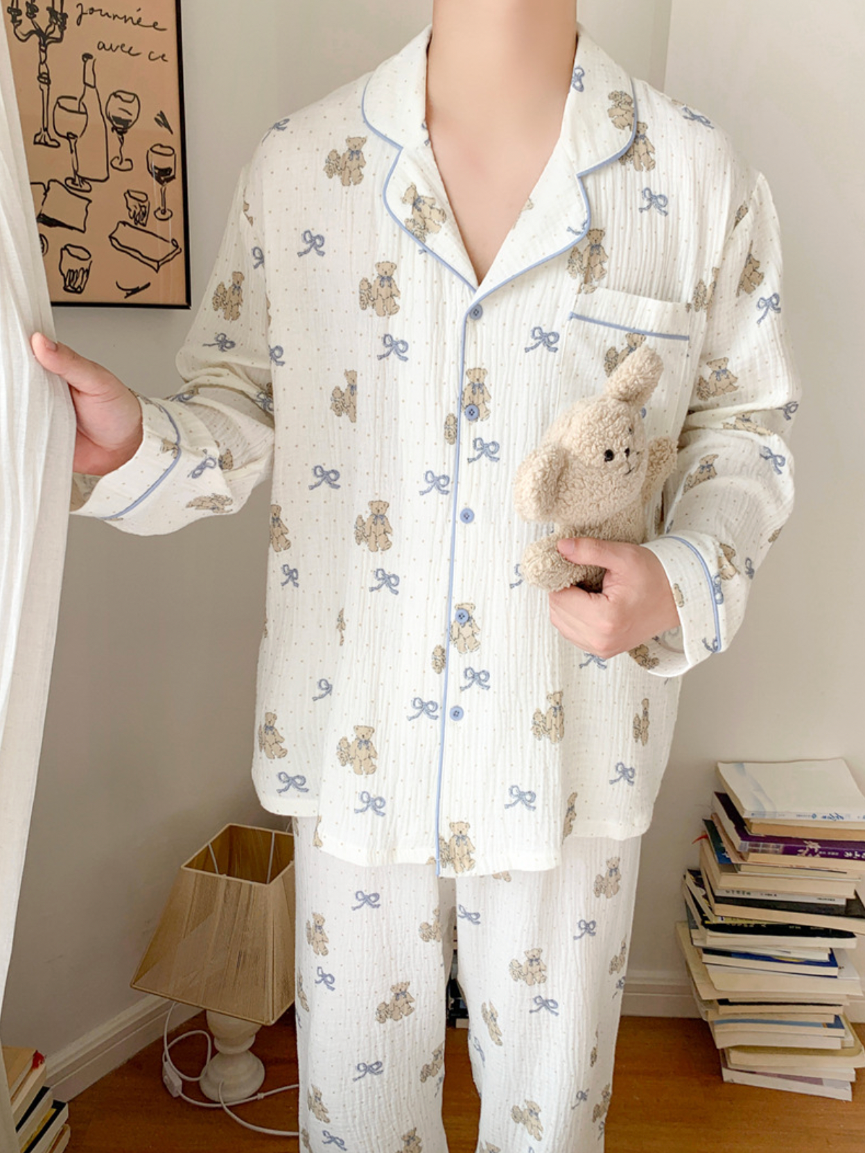 Bear Pattern Cotton Pajama Set & Nightgown