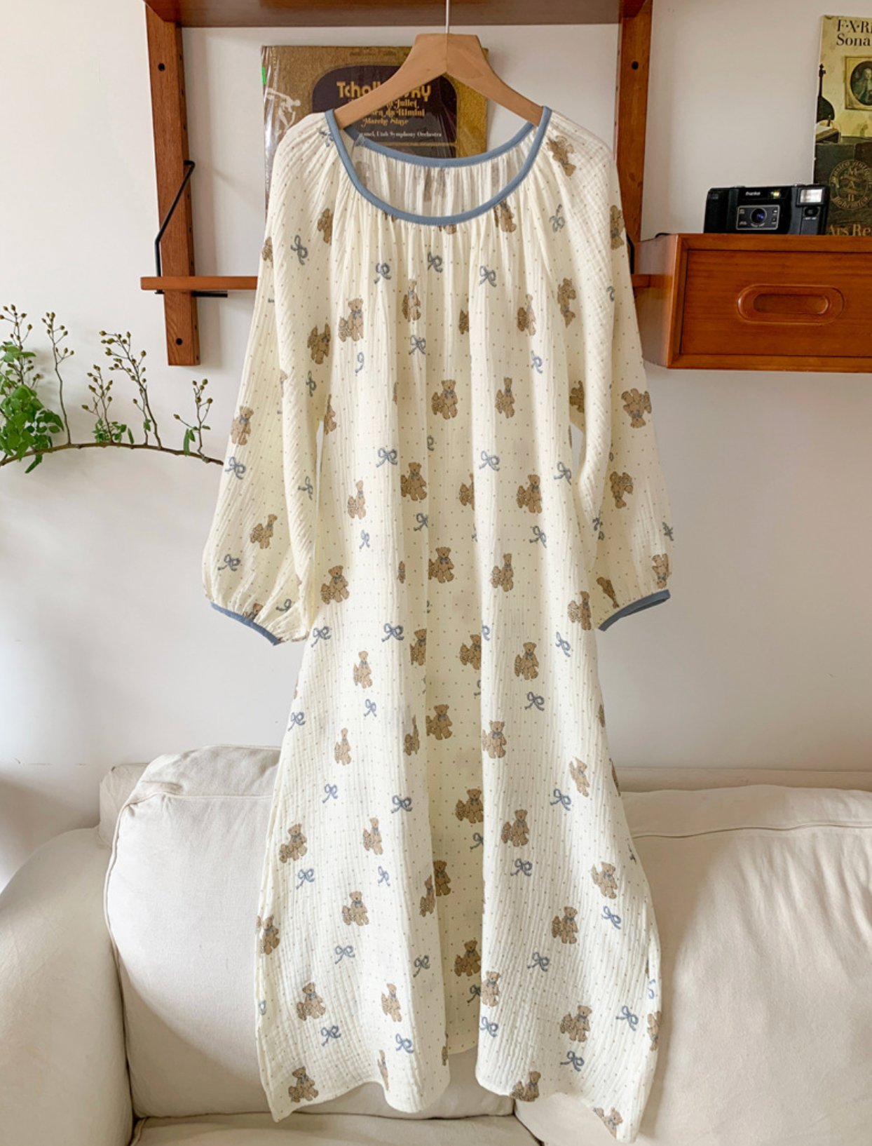 Bear Pattern Cotton Pajama Set & Nightgown