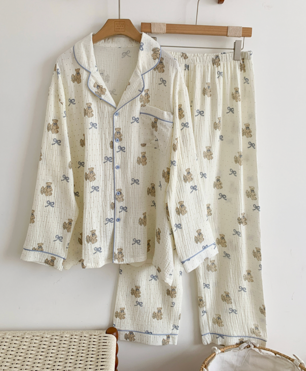 Bear Pattern Cotton Pajama Set & Nightgown