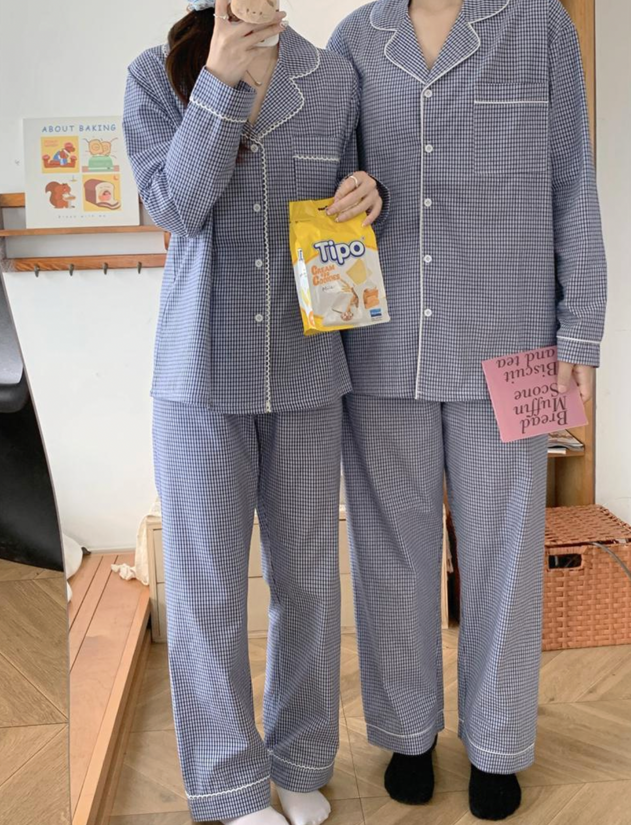 Blue Gingham Couple Pajama Set