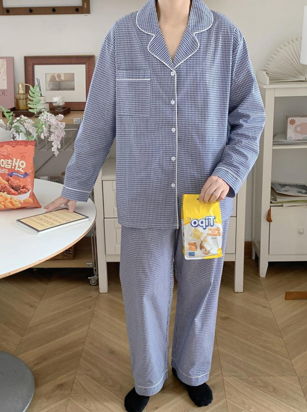 Blue Gingham Couple Pajama Set