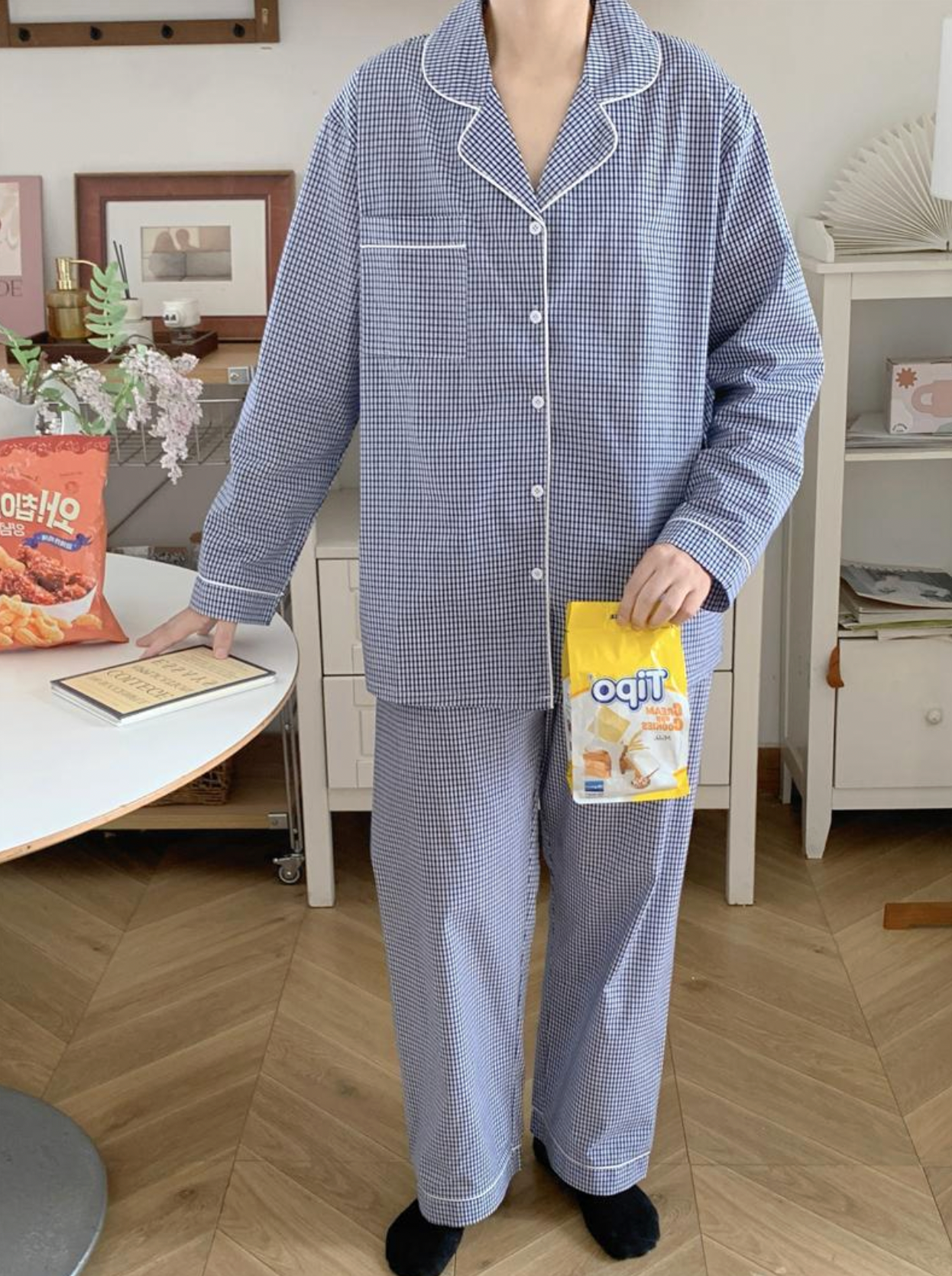 Blue Gingham Couple Pajama Set