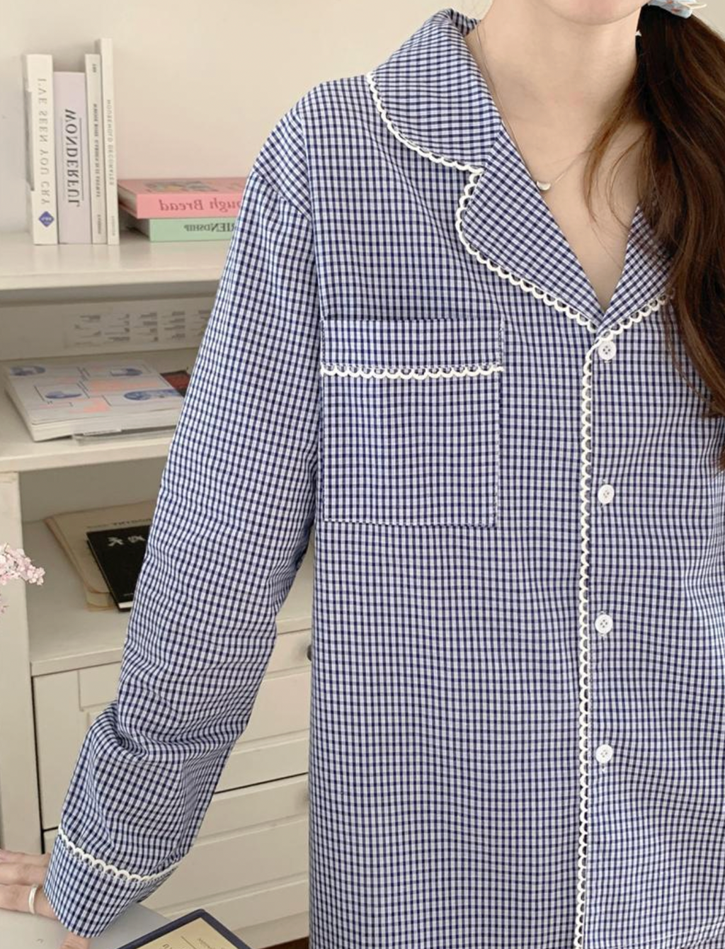Blue Gingham Couple Pajama Set