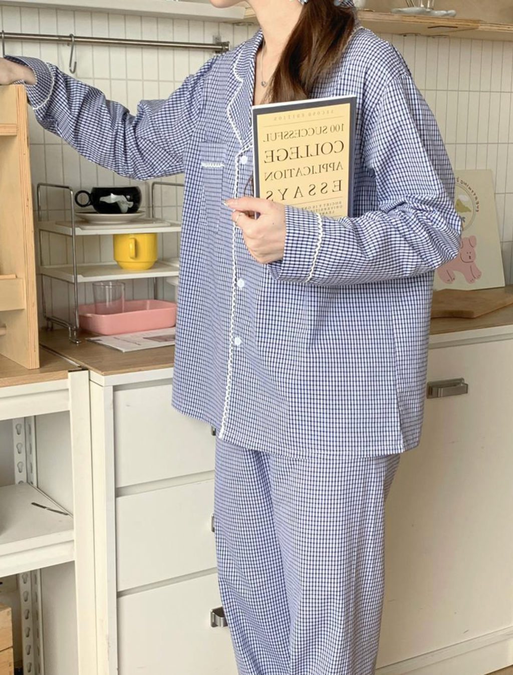 Blue Gingham Couple Pajama Set