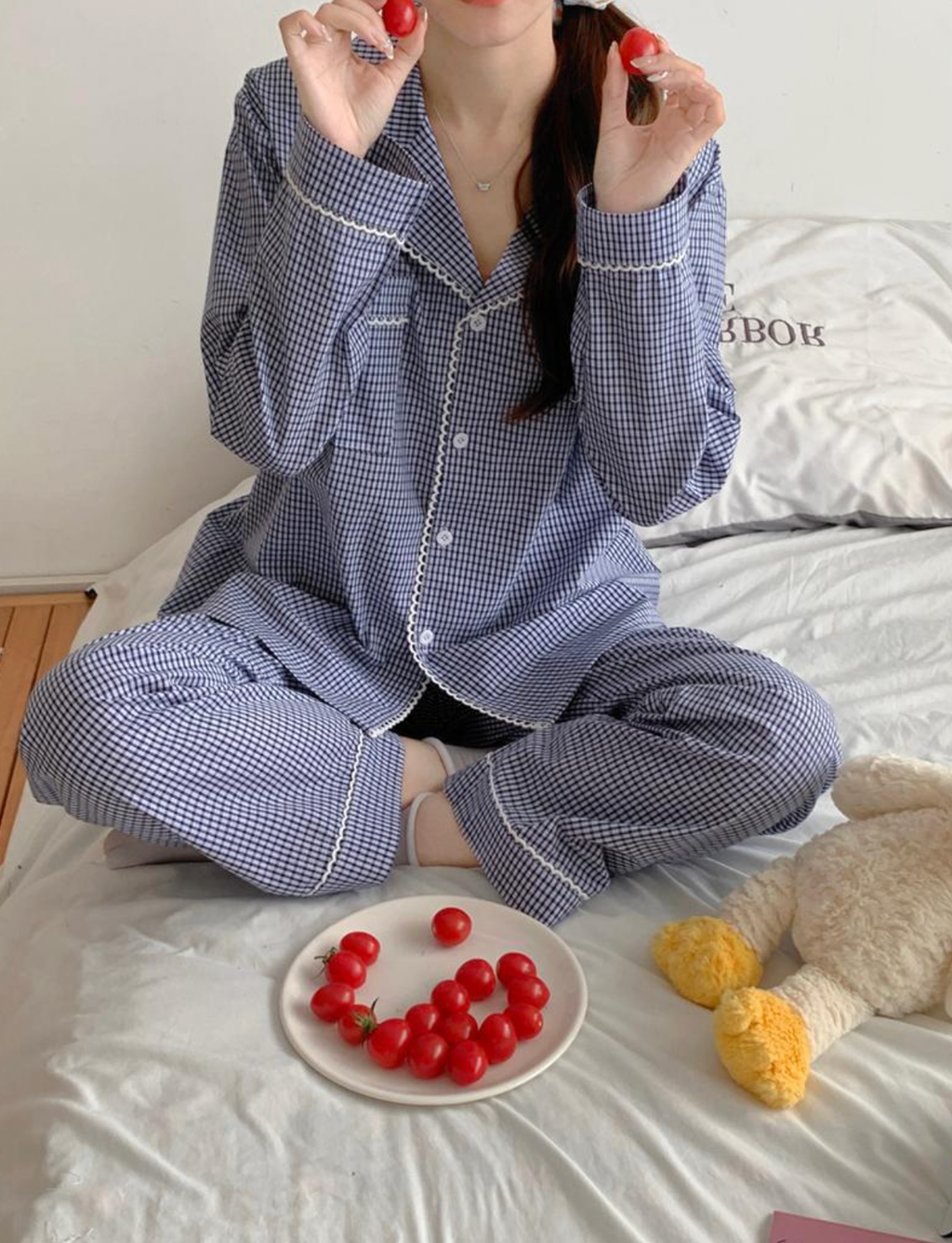 Blue Gingham Couple Pajama Set