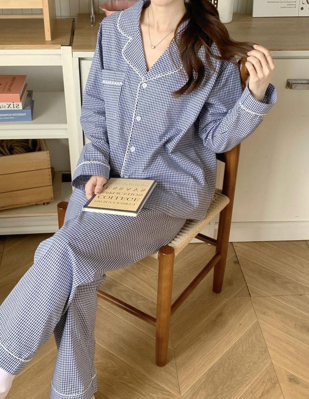 Blue Gingham Couple Pajama Set