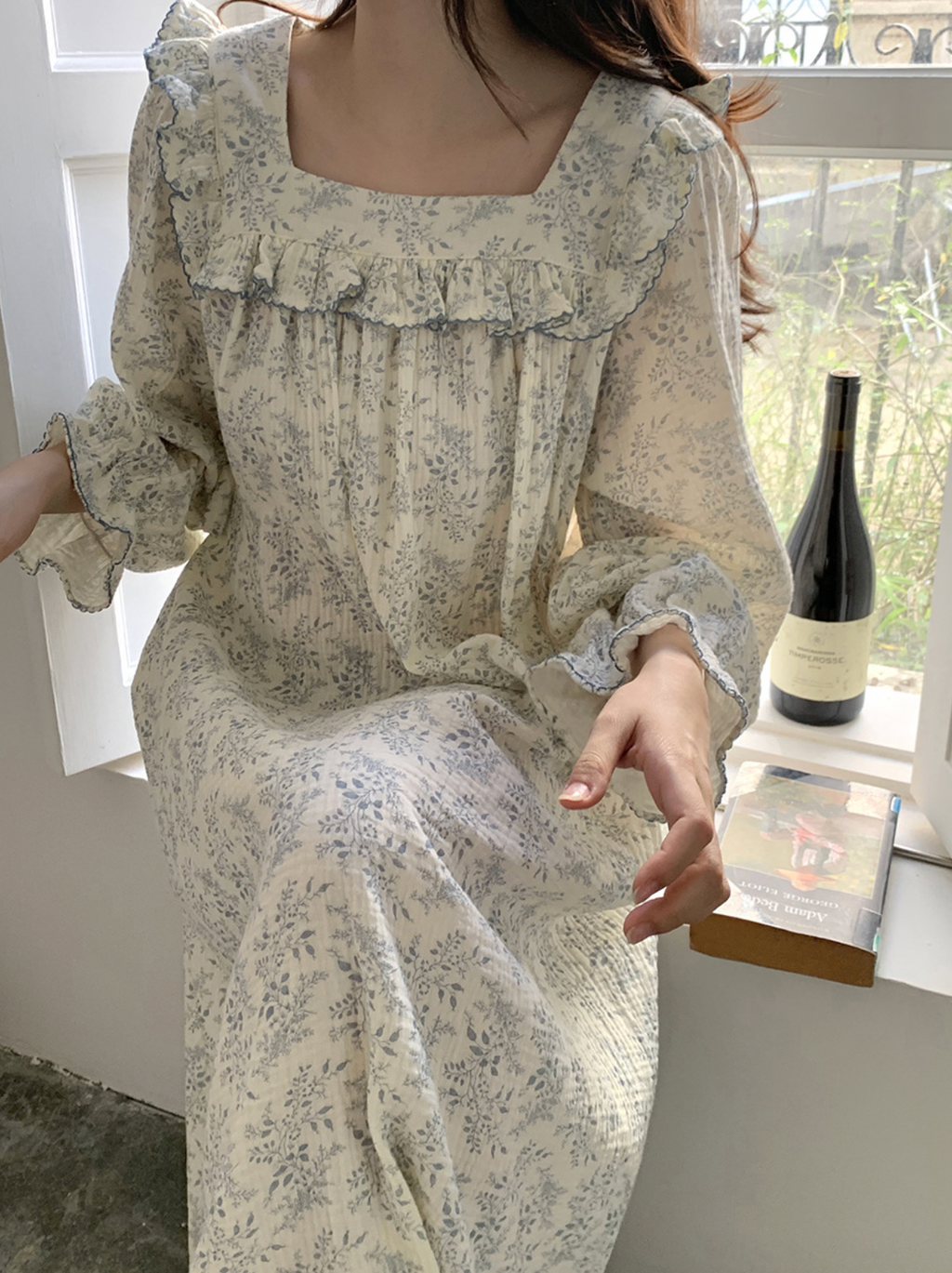Floral Square Neck Ruffle Nightgown