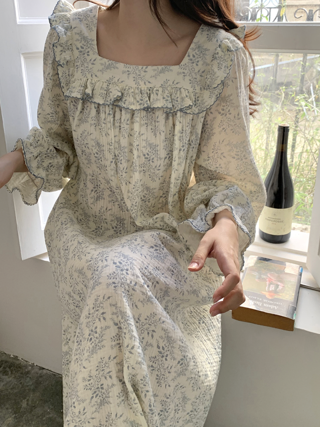 Floral Square Neck Ruffle Nightgown