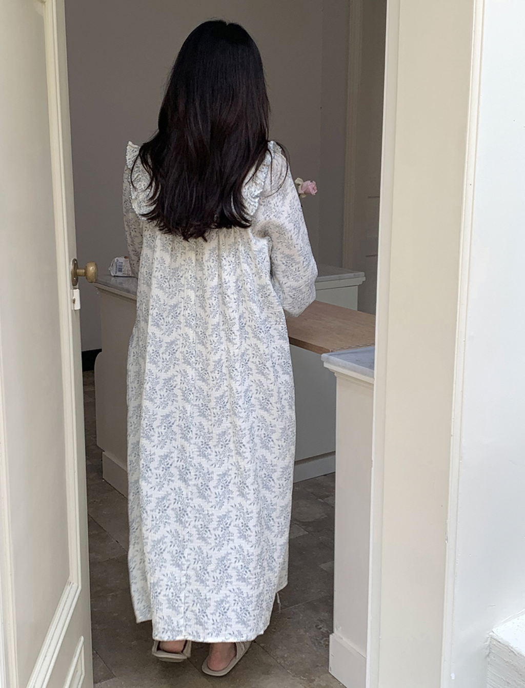 Floral Square Neck Ruffle Nightgown