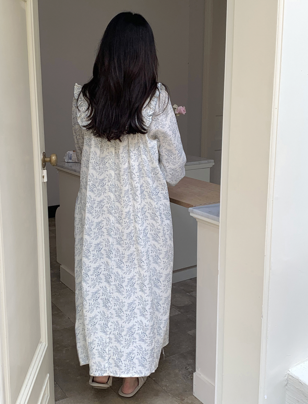 Floral Square Neck Ruffle Nightgown